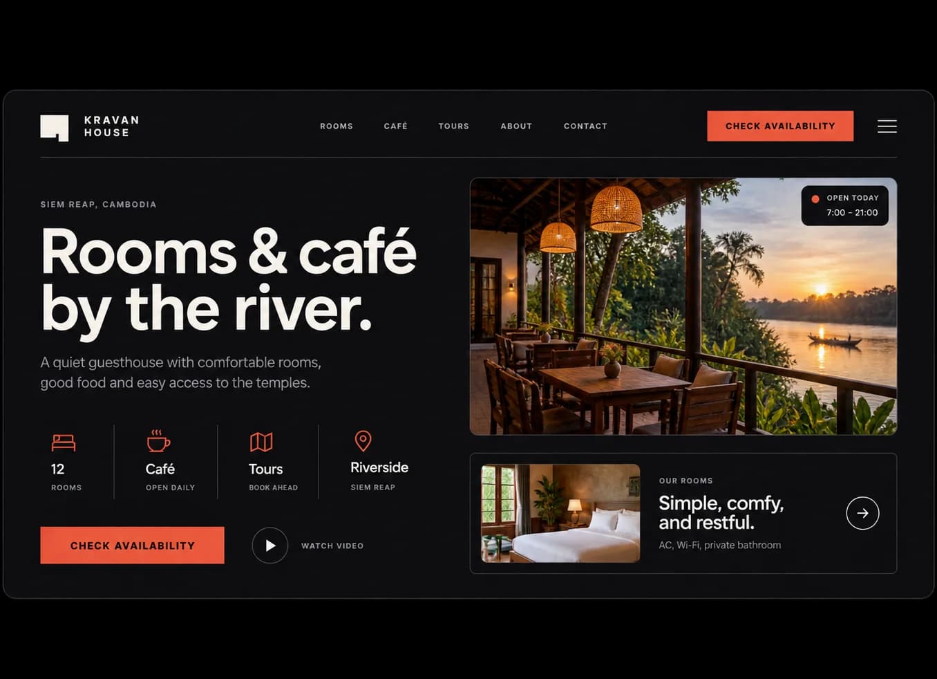 A website homepage with a clear headline, a short description and a check-availability button